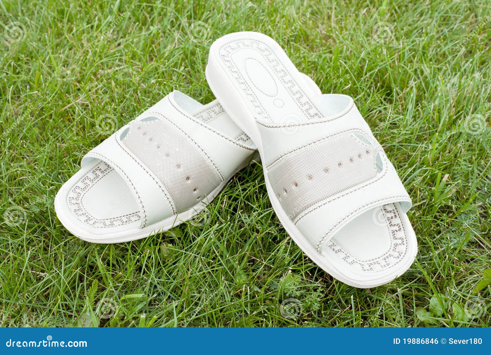 Sandals on the lawn stock photo. Image of grass, recreation 19886846