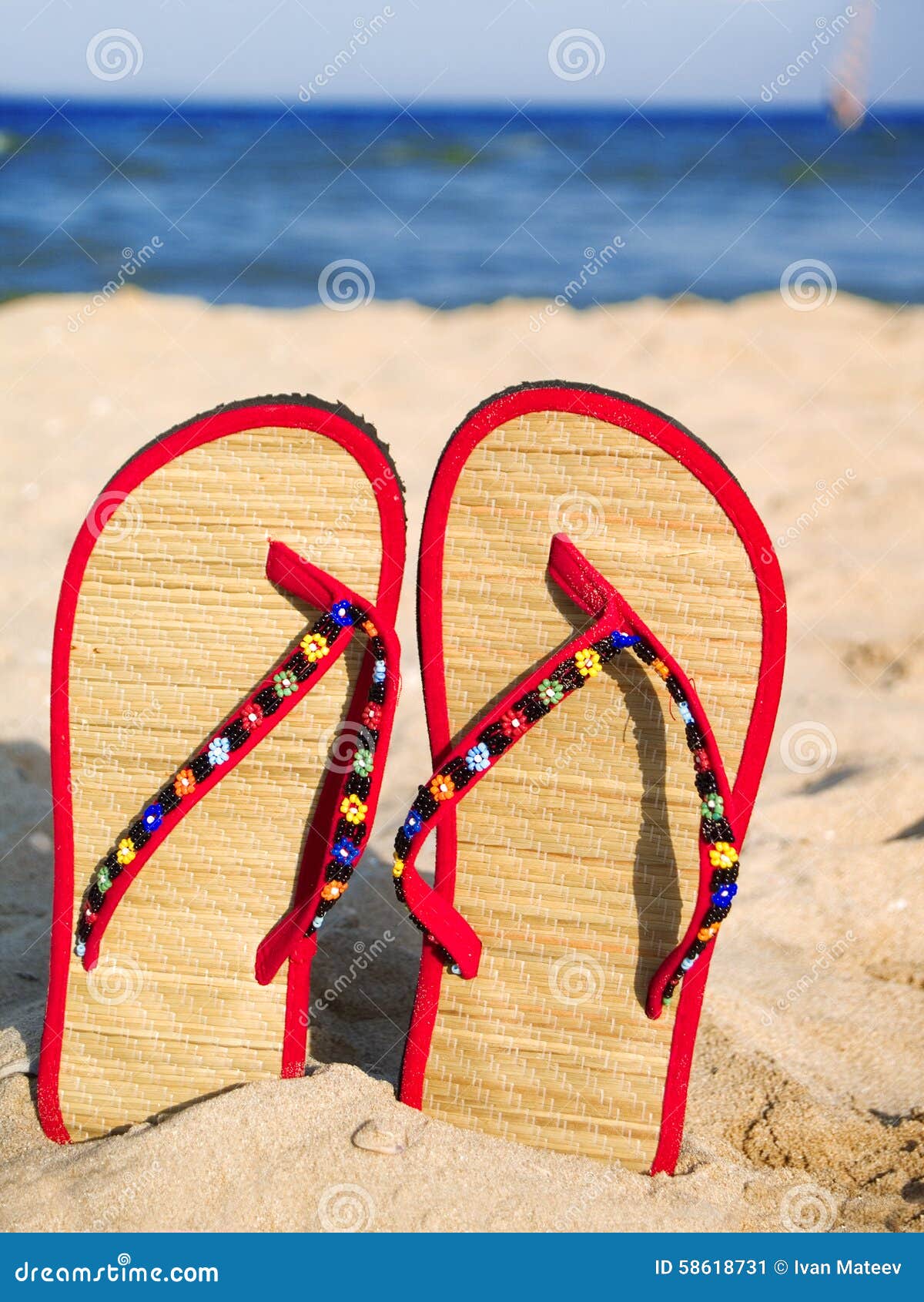 Sandals in the Sand stock image. Image of sand, travel - 58618731