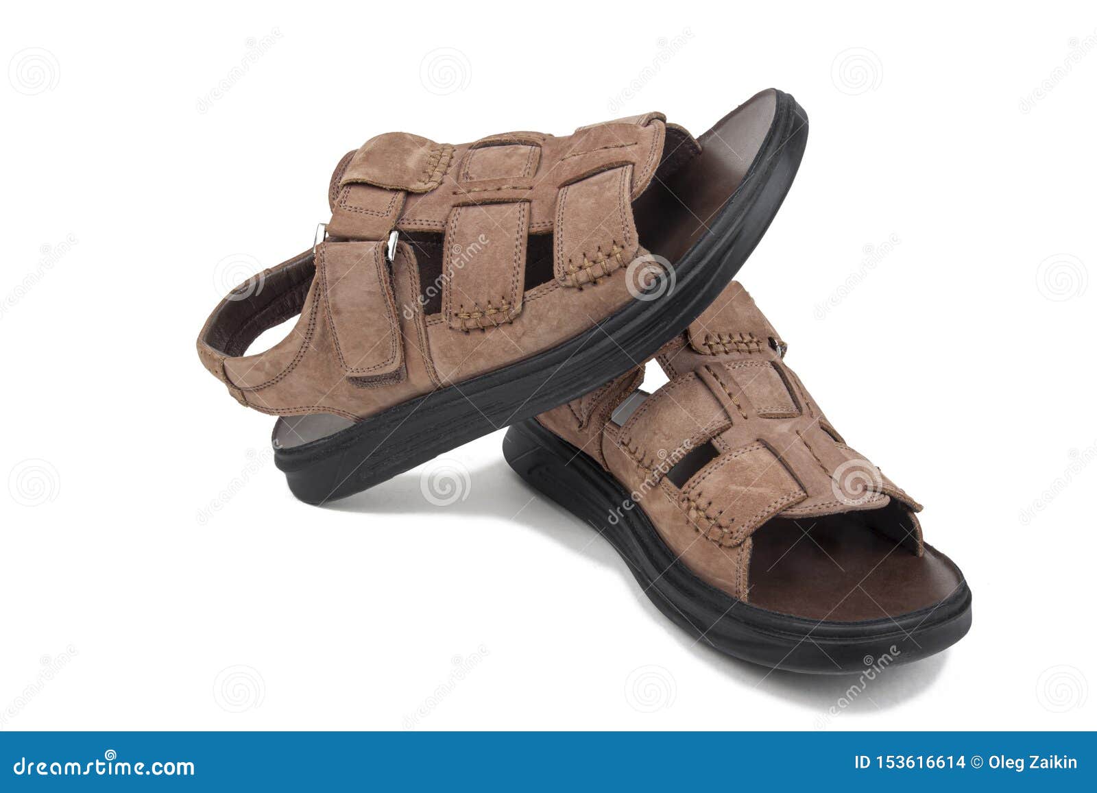 Brown Leather Sandals on a White Background, Isolate Stock Photo ...