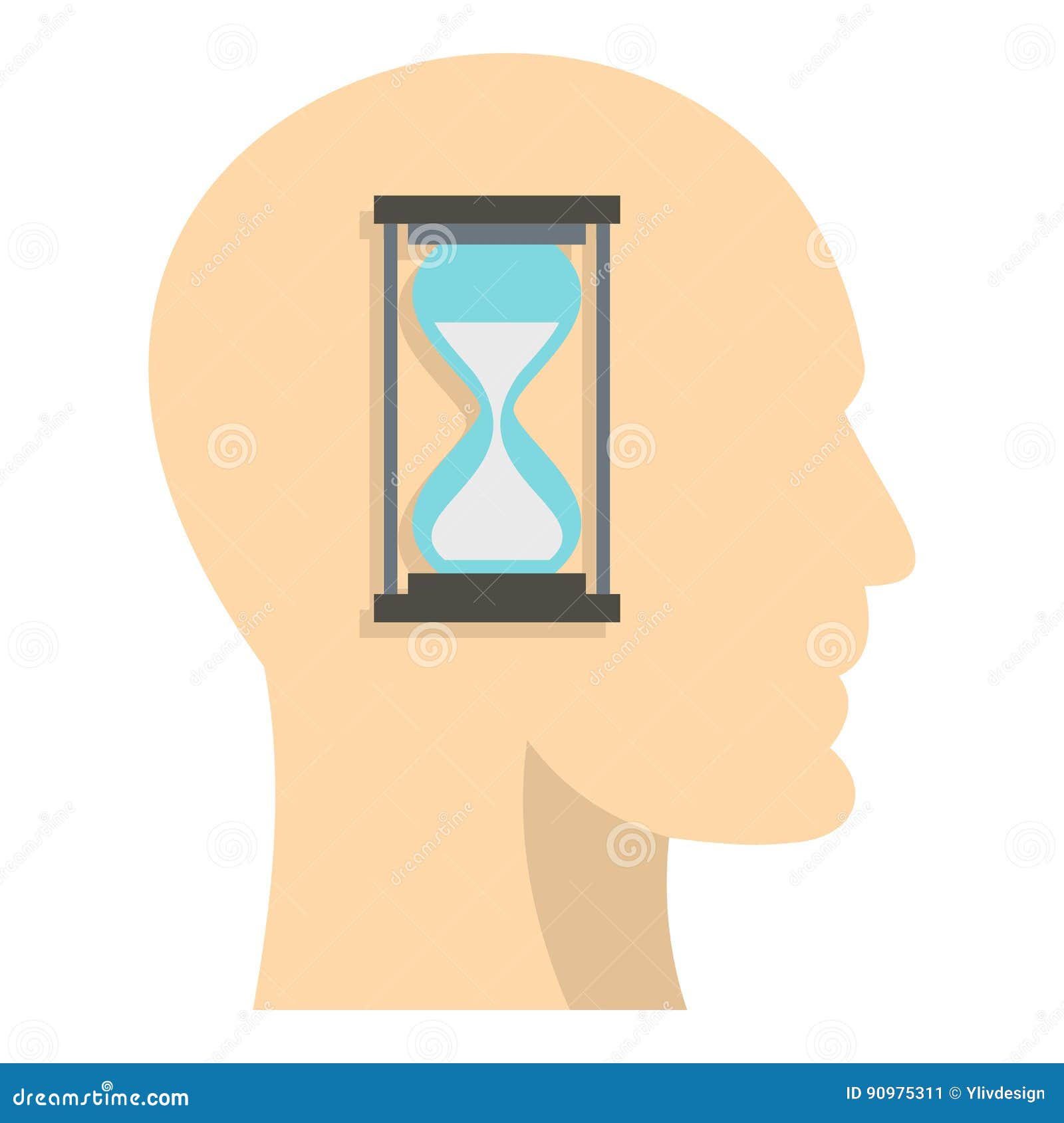 Sandglass Inside a Man Head Icon Isolated Stock Vector Illustration