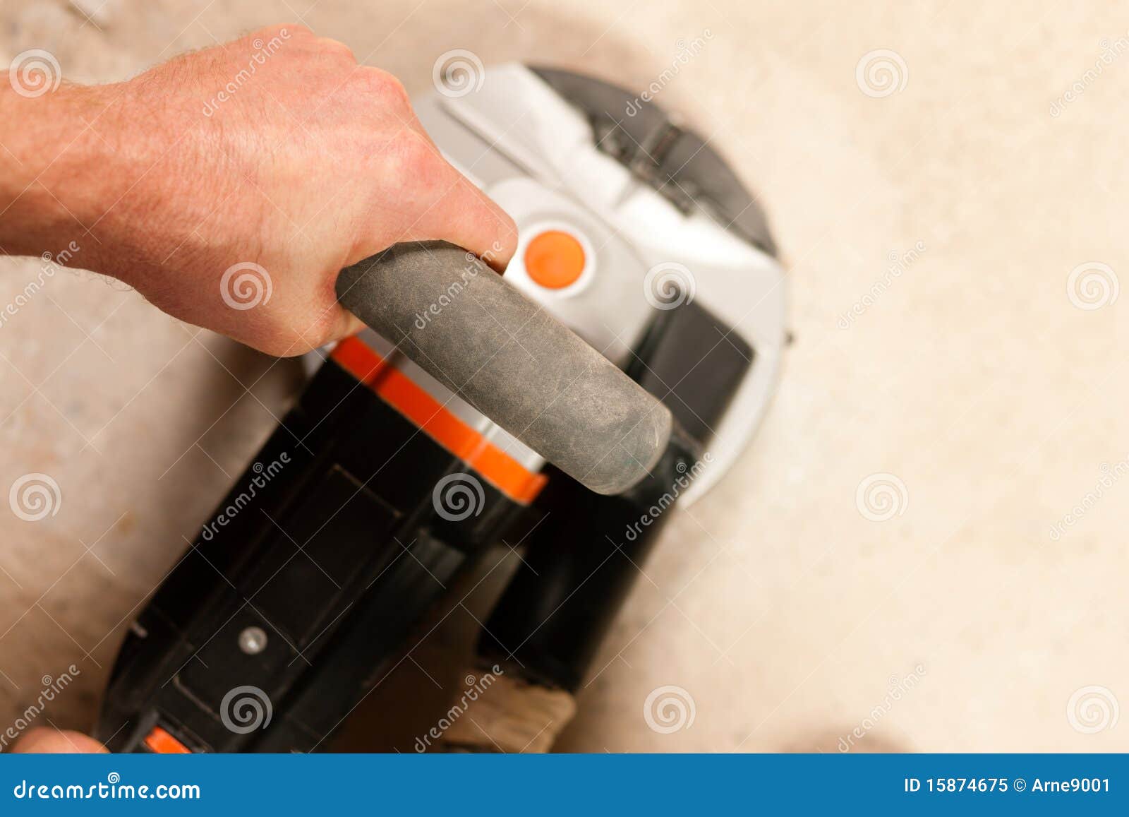 Sanding the cement floor stock image. Image of work, estate 15874675
