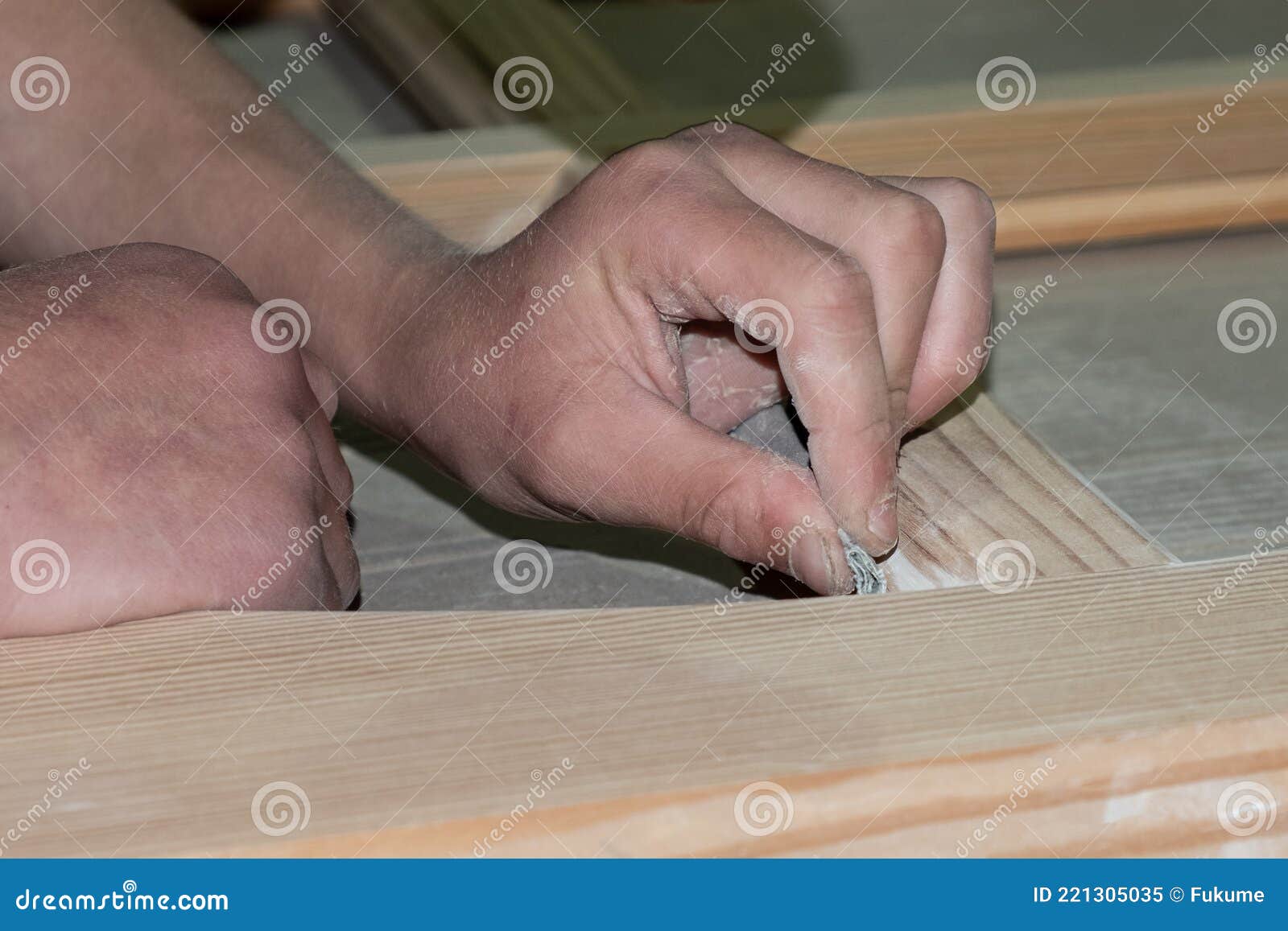 Sanding Doors with Sandpaper, Door Restoration Stock Image Image of