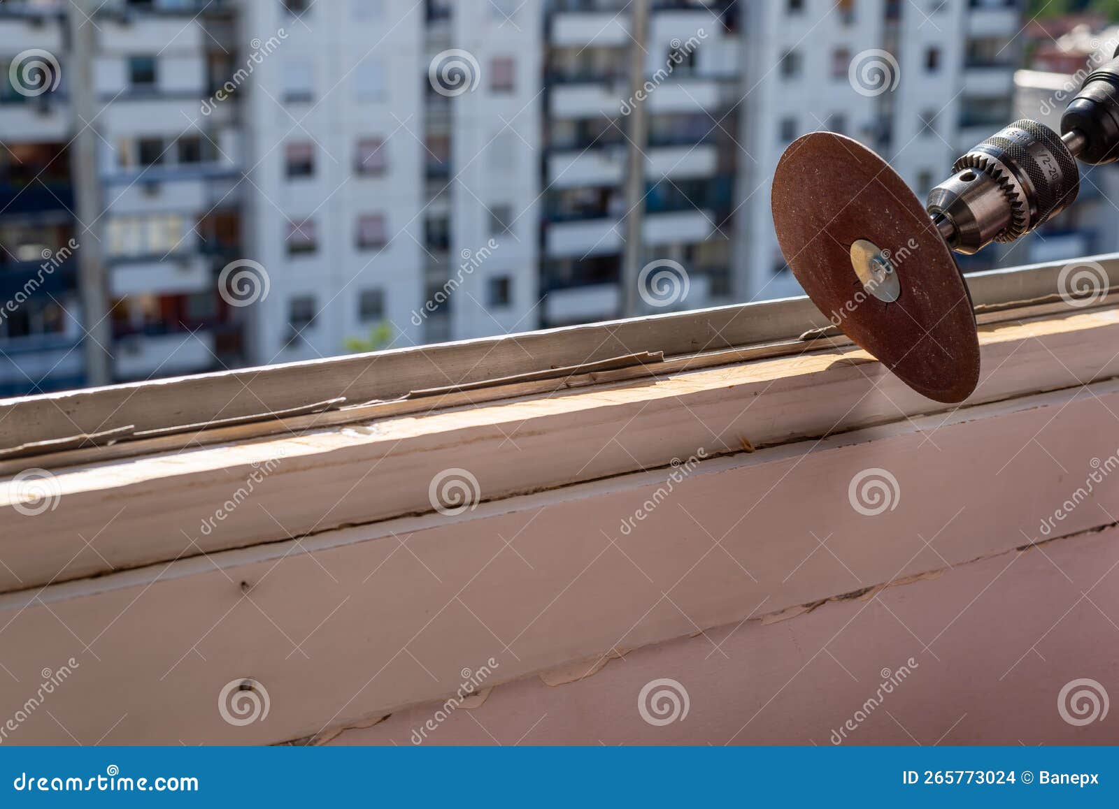 Sanding an Old Window Frame Stock Photo Image of sandpaper, abrasive