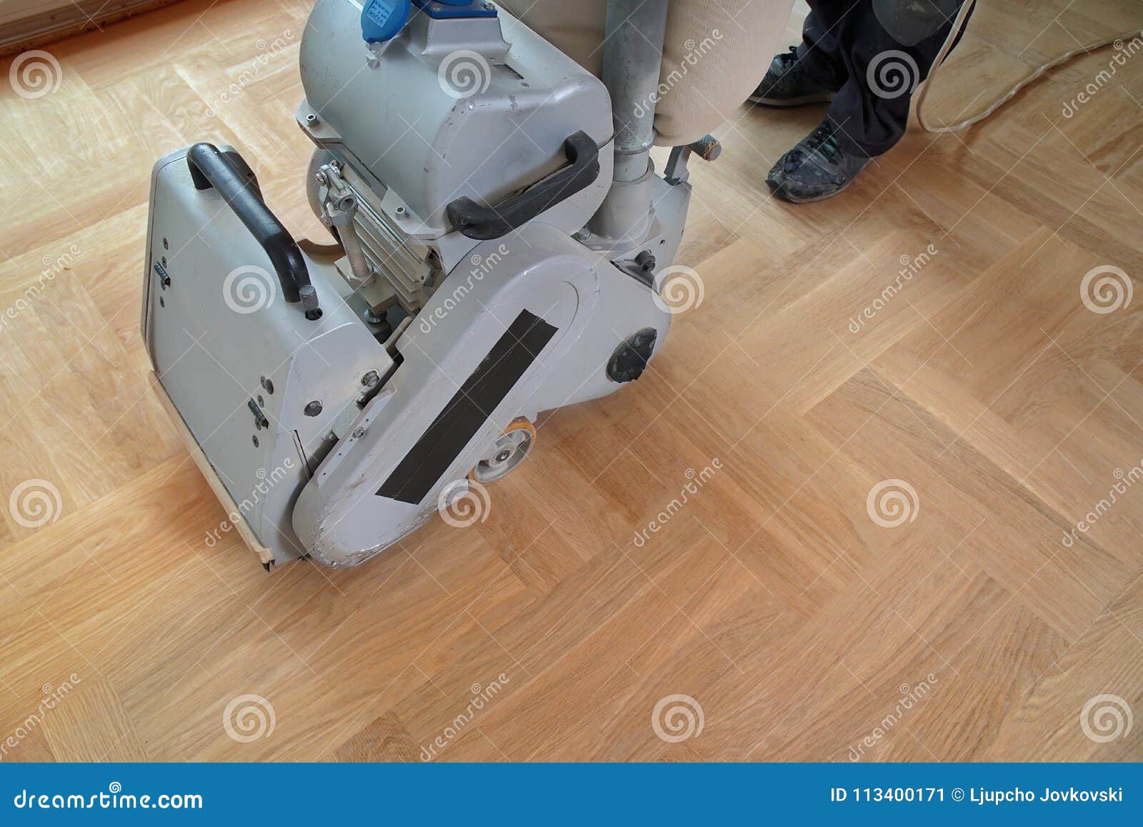 Sanding Parquet With The Grinding Machine Polishing Repair In