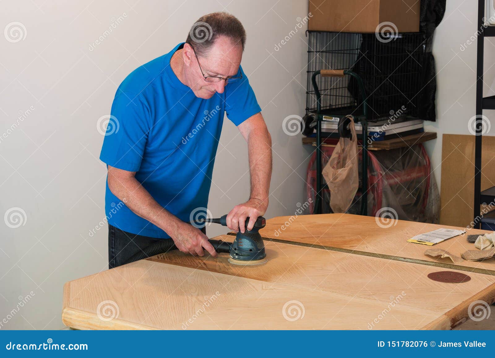 Sanding and Refinishing a Tabletop Stock Photo Image of hand, smooth