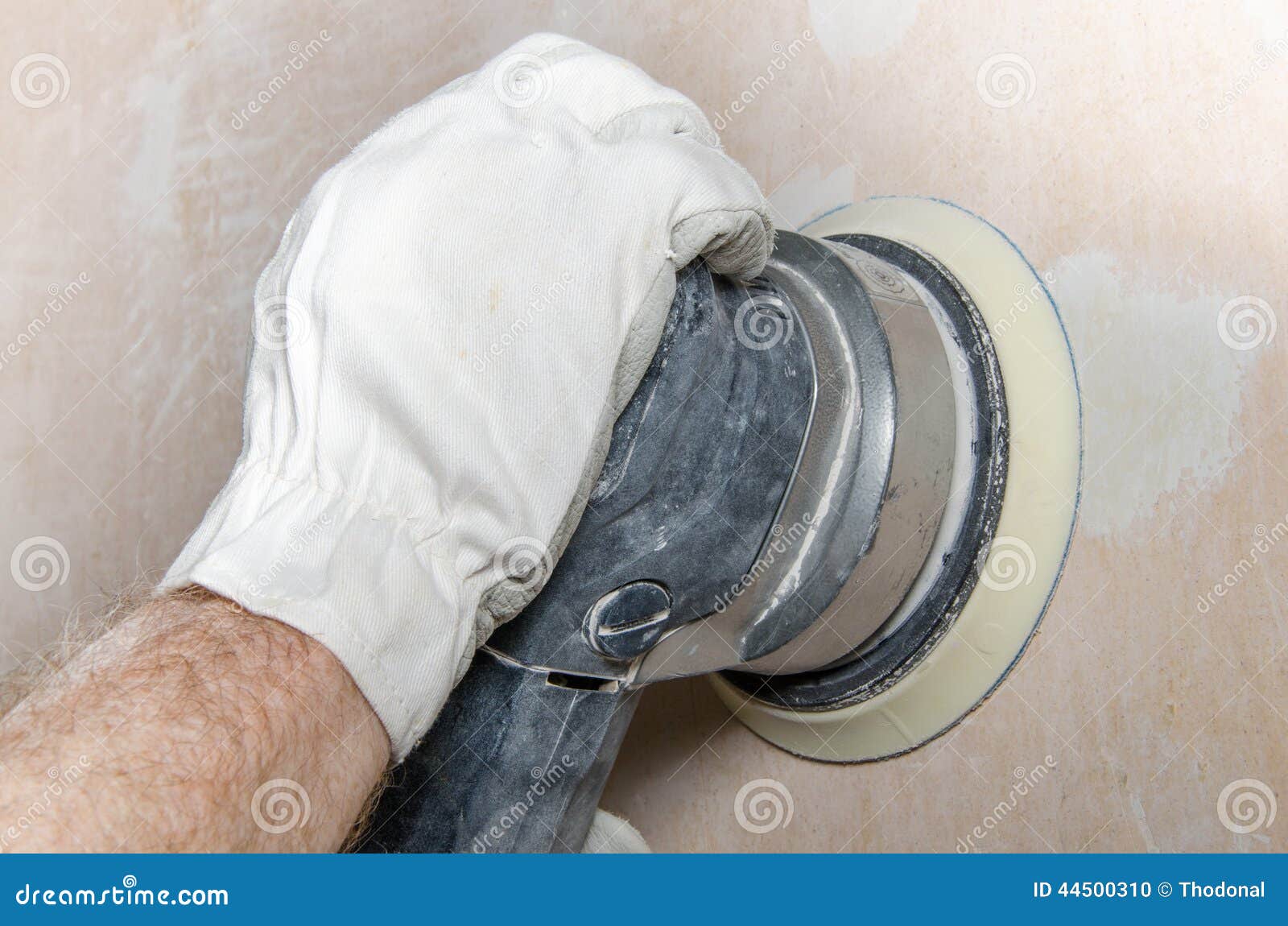 Sanding of a Wall with a Power Sander Stock Photo Image of building