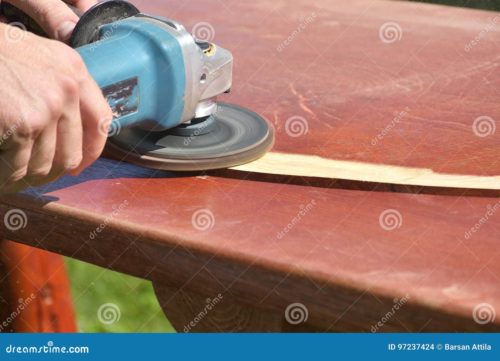 The Sanding Wooden Table Carpenter Working Stock Photo Image of