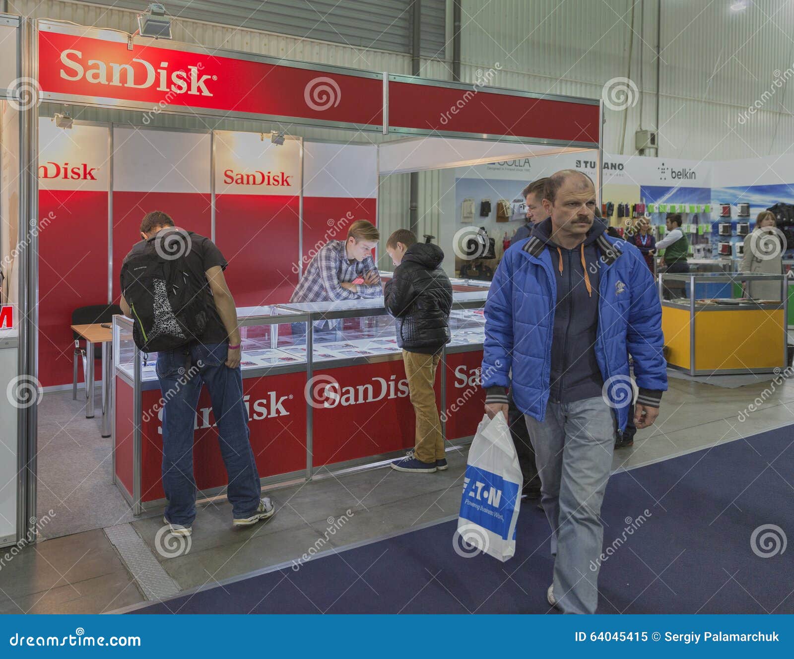 sandisk-company-booth-at-cee-2015-the-largest-electronics-trade-show-in-ukraine-editorial-image