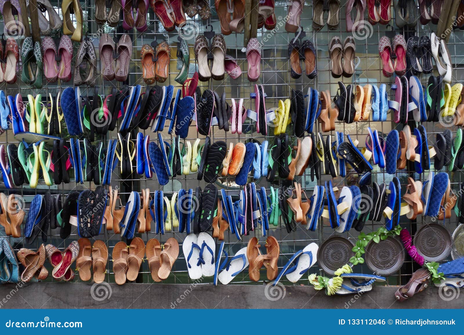sandles shoes flip flops hanging rows must colours in market india