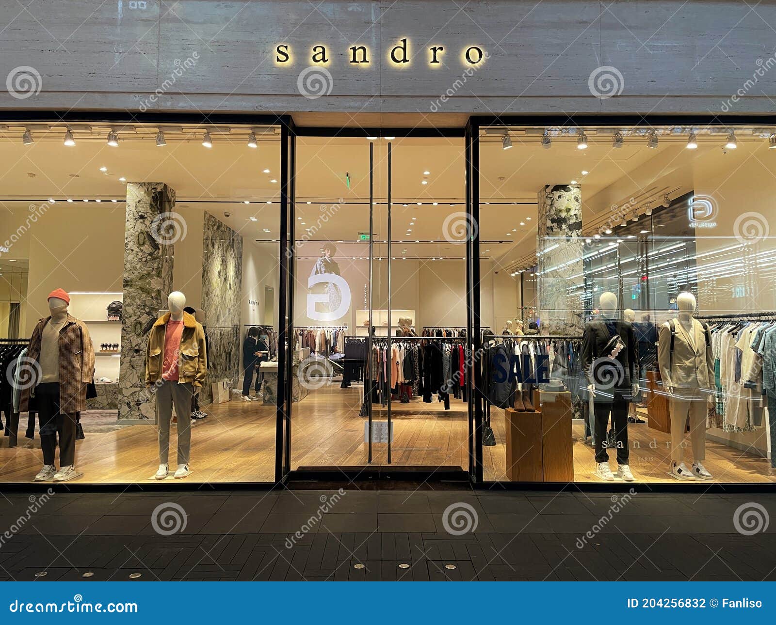 Sandro Clothes Shop Storefront in Chengdu at Night Editorial ...