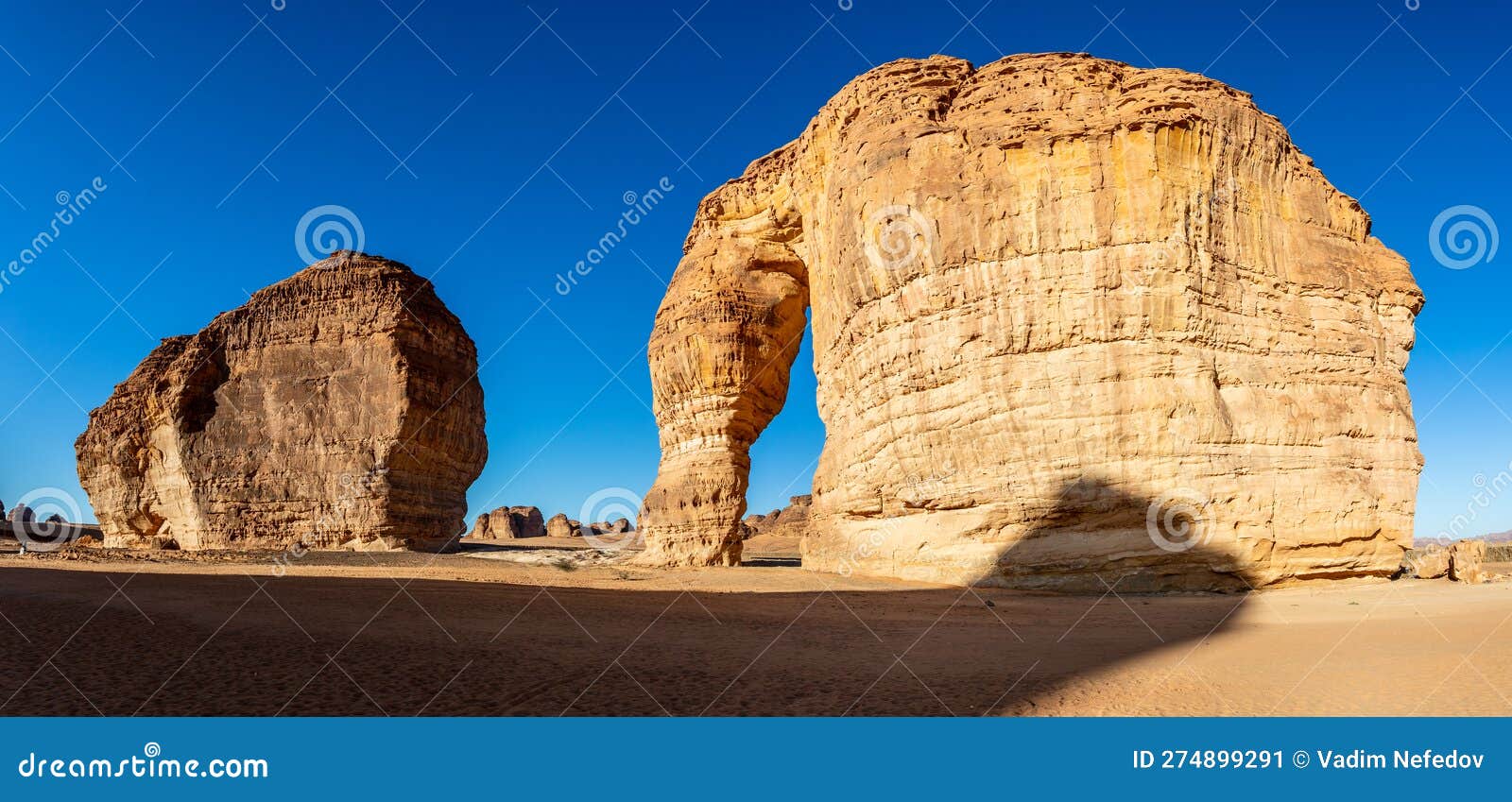 sandstone elephant rock erosion monolith standing in the desert, al ula, saudi arabia