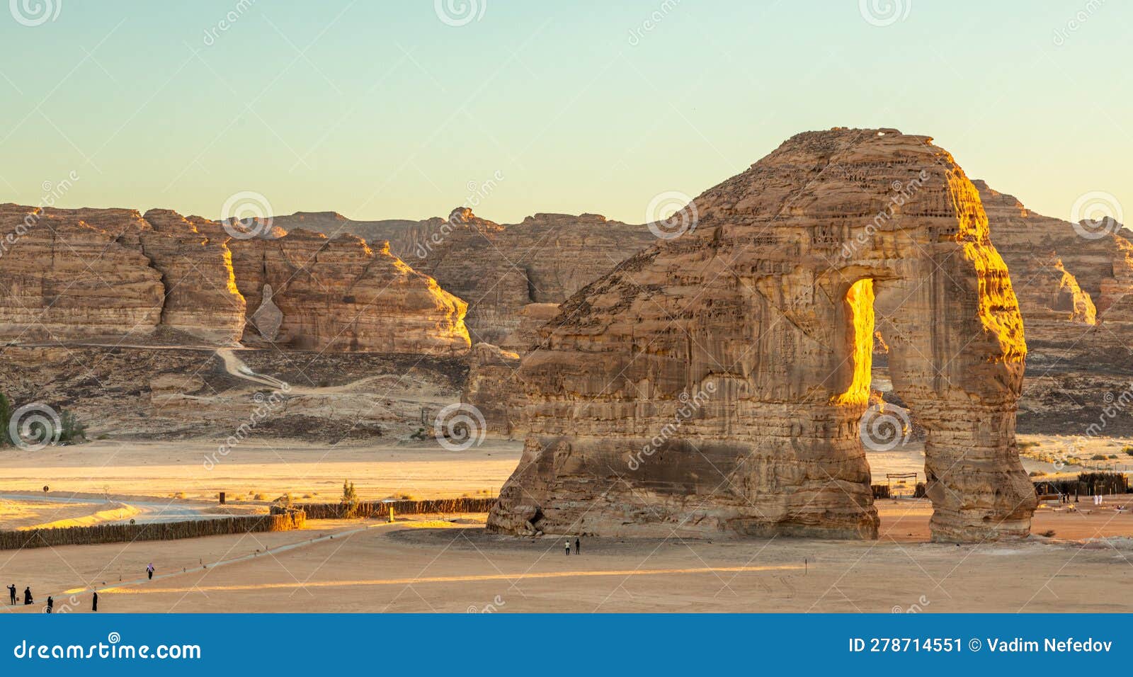 sandstone elephant rock erosion monolith standing in the desert, al ula, saudi arabia