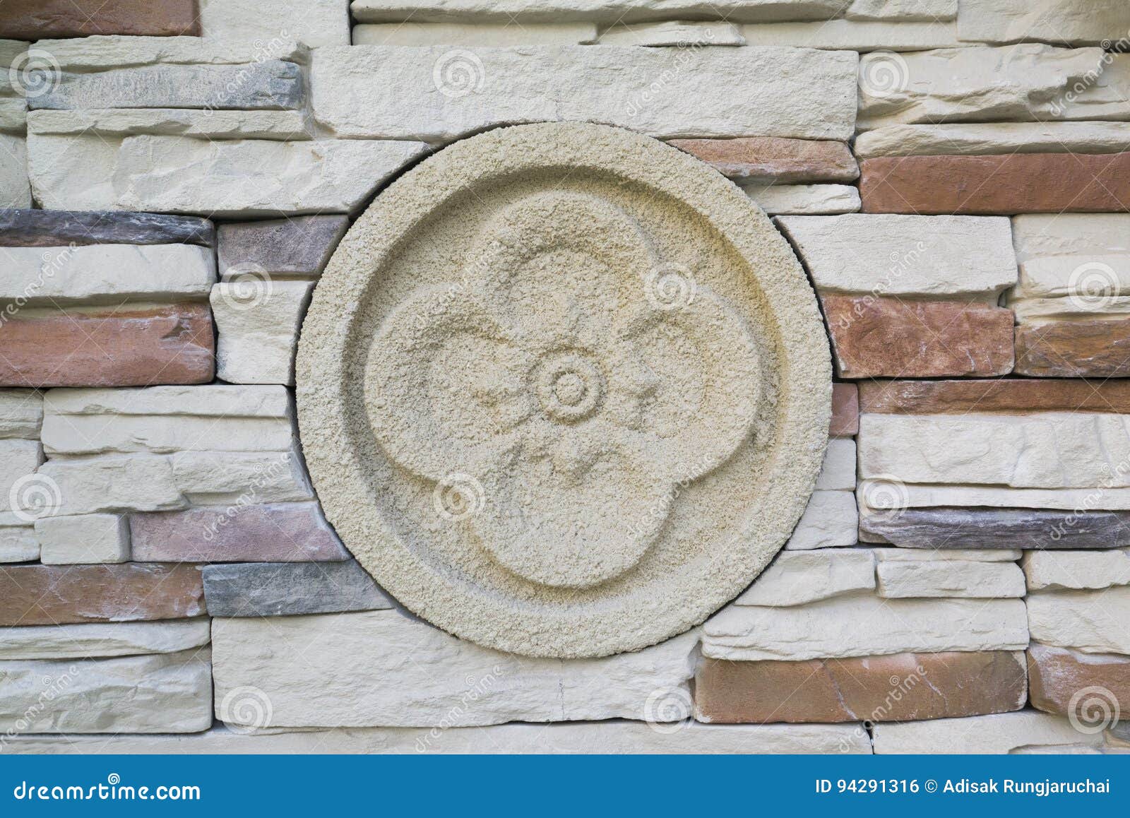 Sandstone Flower on Brick Wall Stock Photo Image of cement, pattern