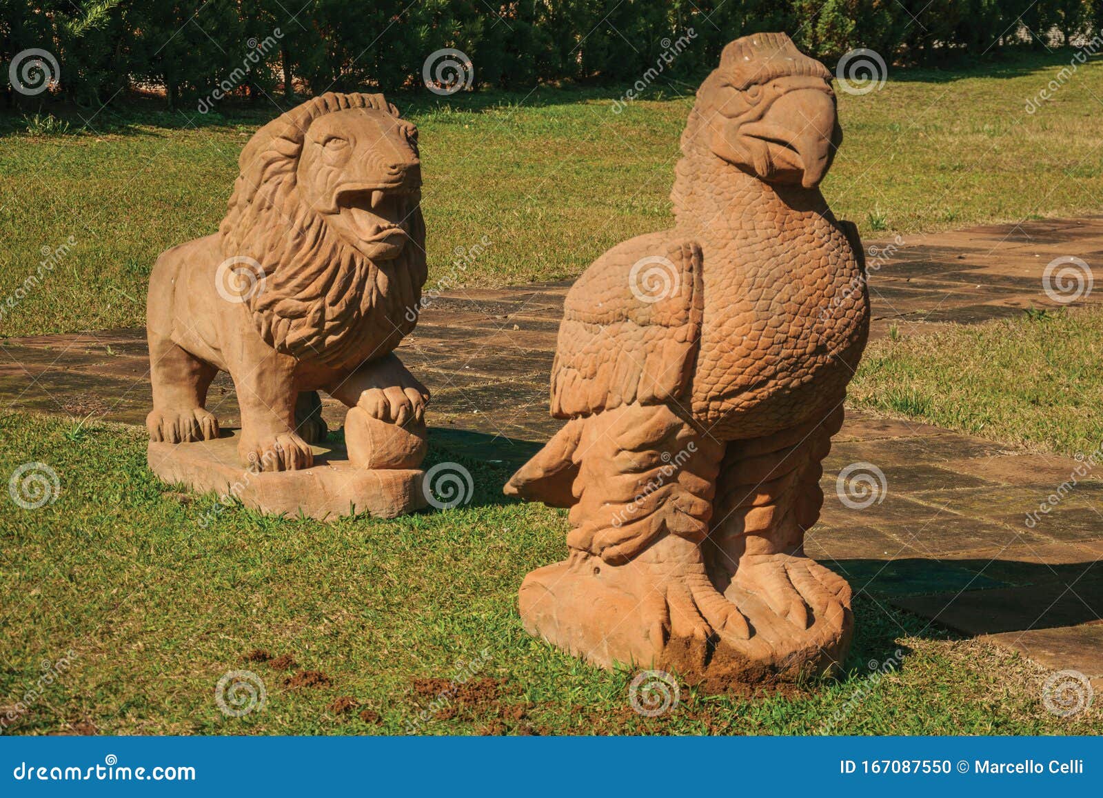 Sandstone Sculptures Of Animals In A Garden Editorial Image