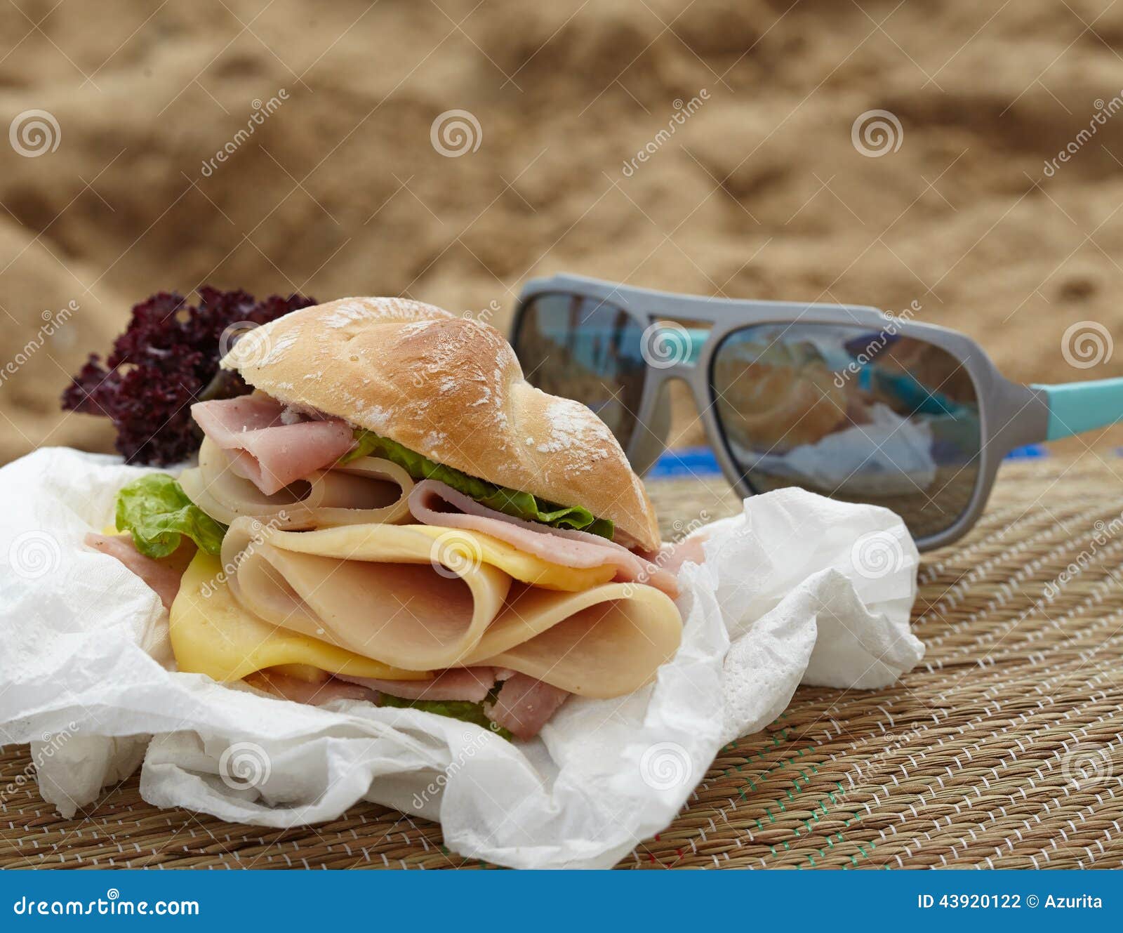Sandwich on a beach stock photo. Image of eating, cheese 43920122