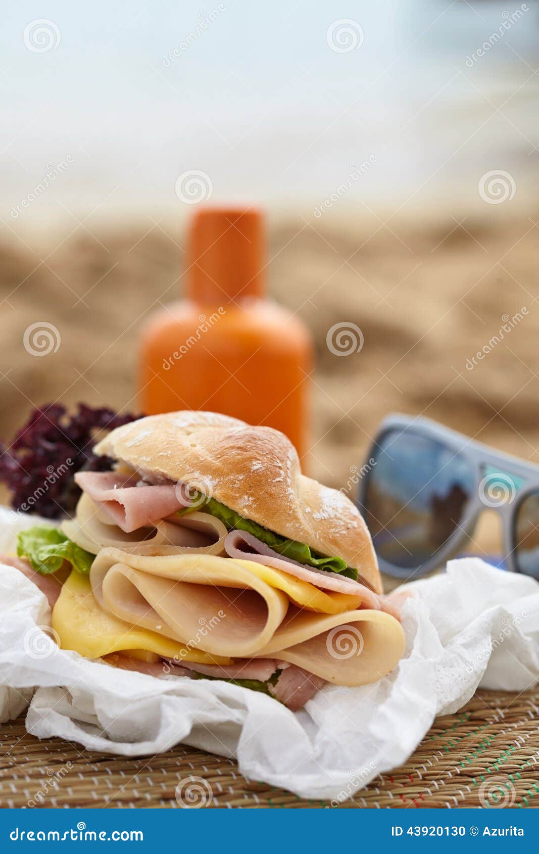 Sandwich on a beach stock photo. Image of holiday, food 43920130
