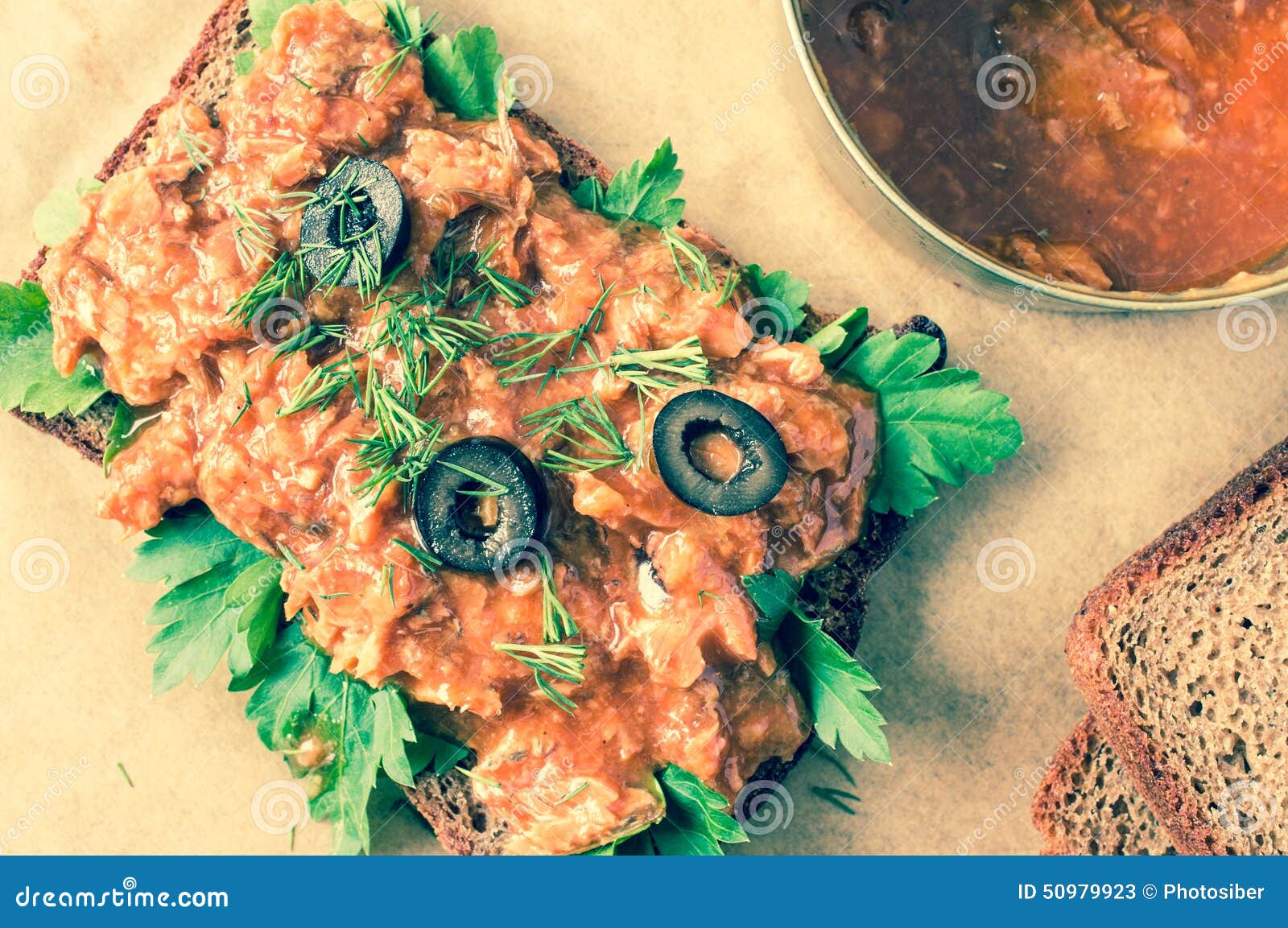 Sandwich with canned fish stock image. Image of seafood 50979923