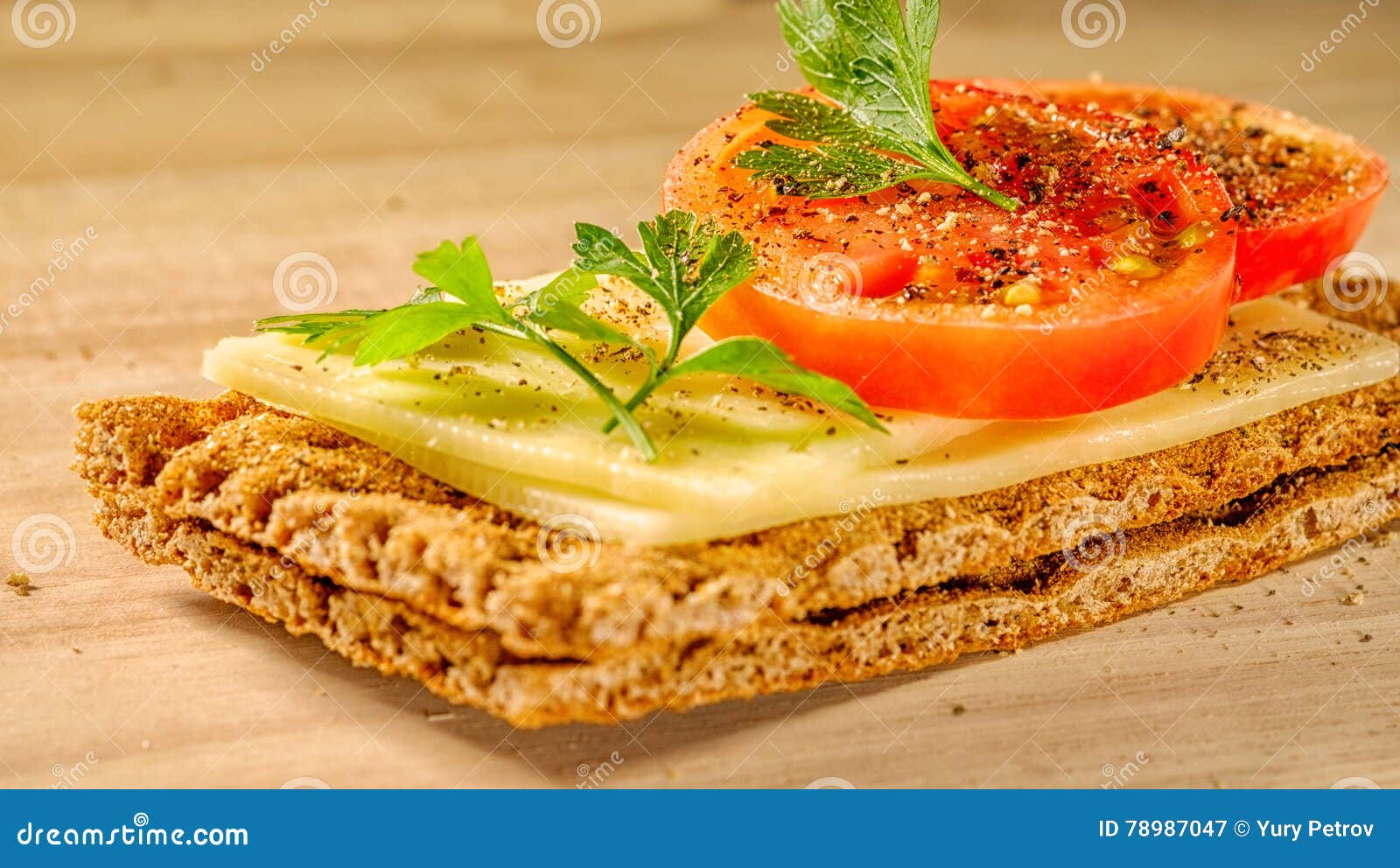 Sandwich with Cheese and Tomato on Dry Bread. Delicious Stock Image