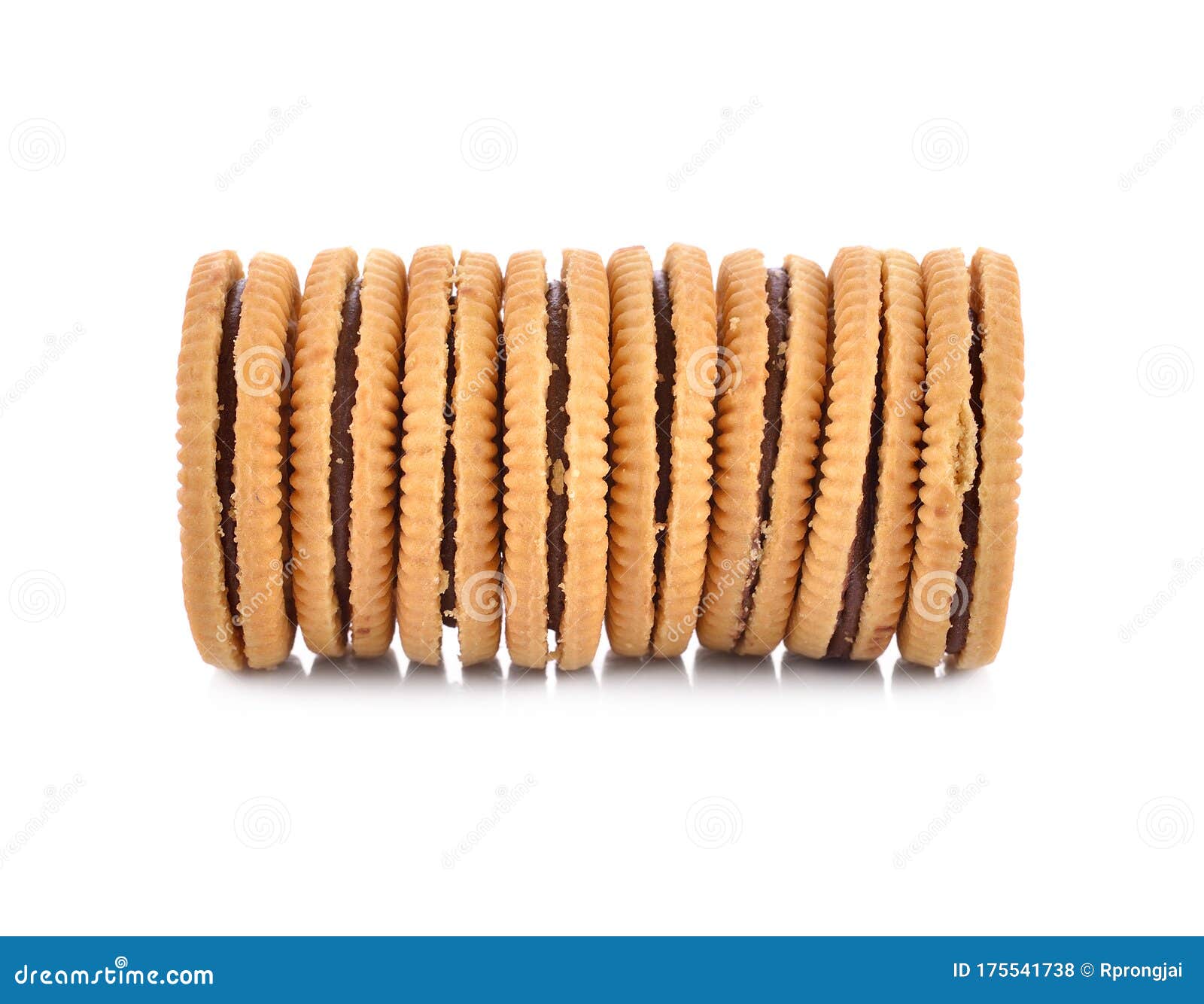Sandwich Cookie Filled with Chocolate Cream on White Stock Photo