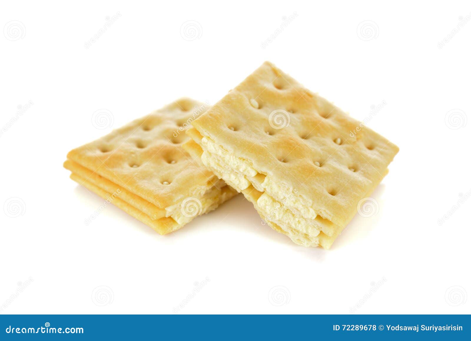 Sandwich Cracker Butter Flavored Cream on White Background Stock Photo