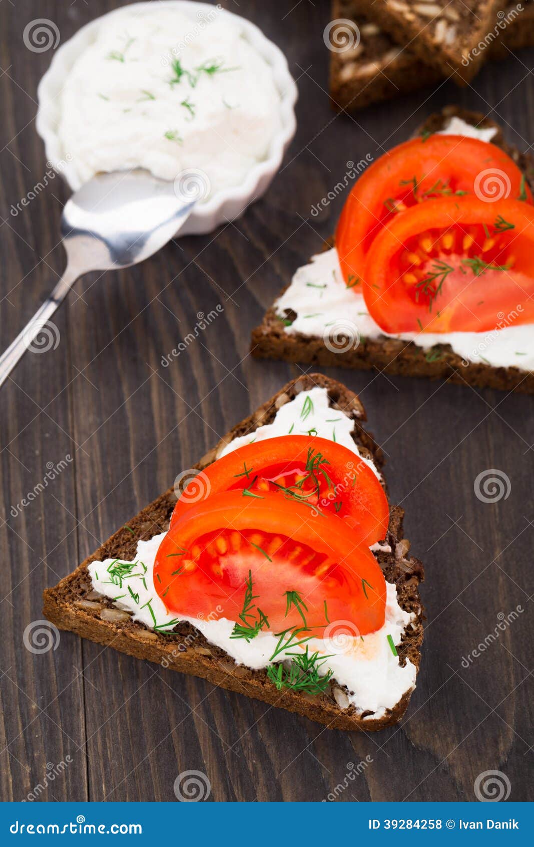 Sandwich with Cream Cheese and Tomato Stock Photo Image of dill