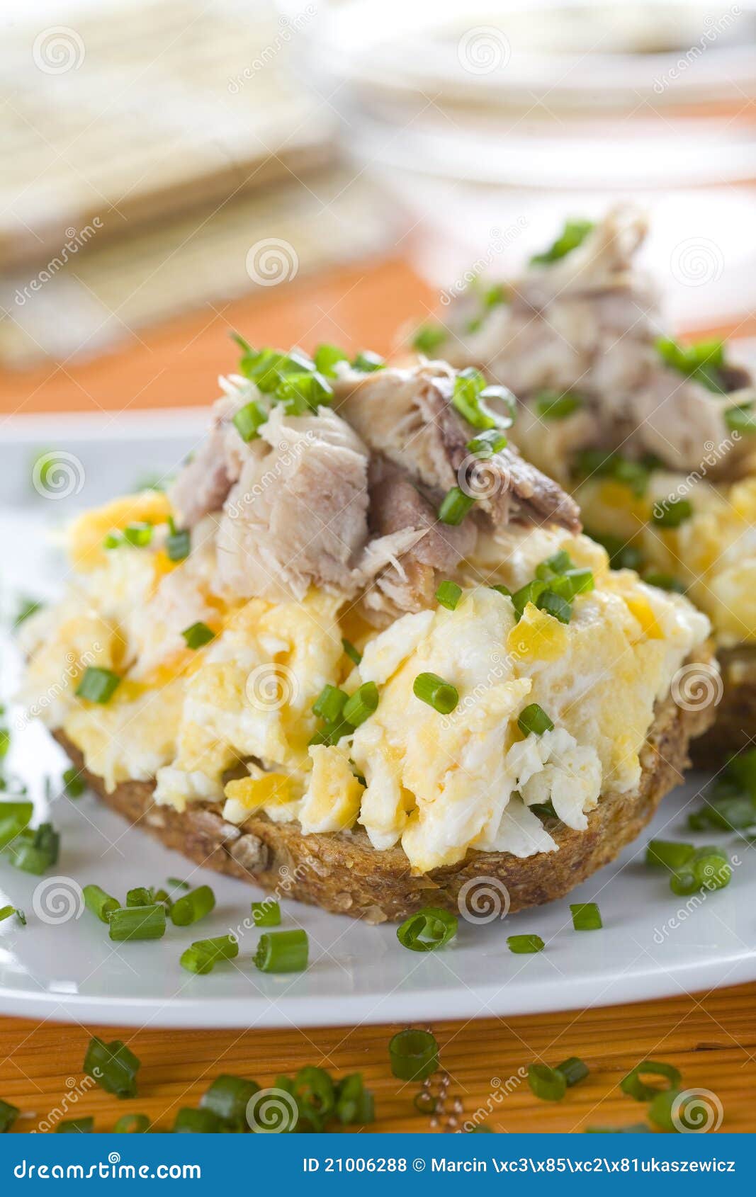 Sandwich with Eggs and Mackerel Stock Photo Image of chive, scrambled