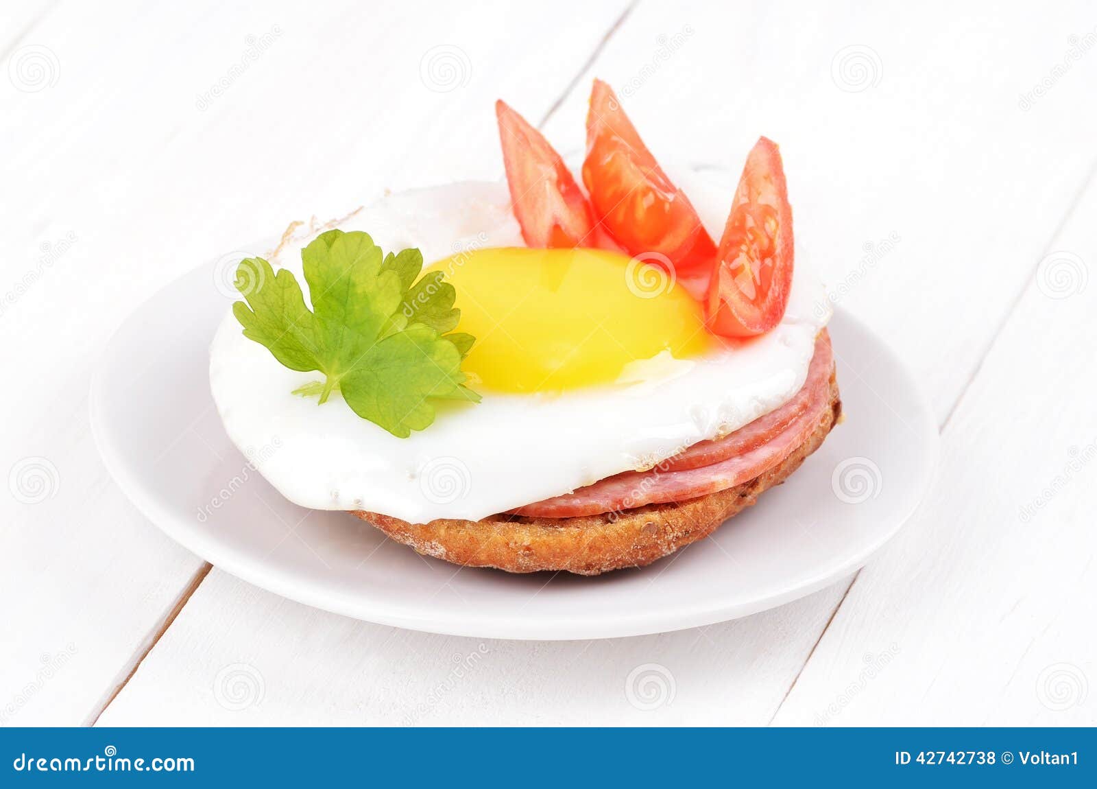 Sandwich with Fried Egg, Tomato Slices and Parsley Stock Photo Image