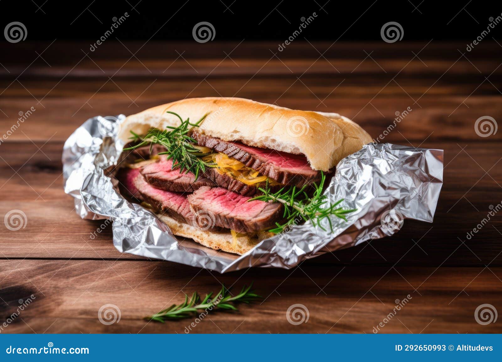 Sandwich Halfwrapped in Foil on Wooden Background Stock Image Image