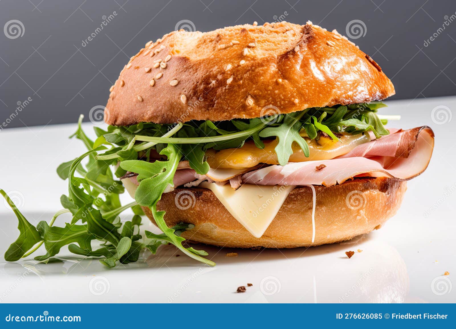 A Sandwich with Ham, Cheese, and Arugula. AI Generative Image Stock Illustration Illustration