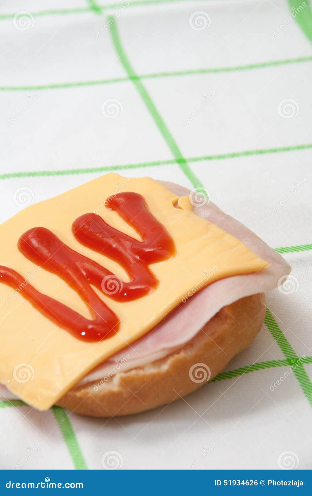 Sandwich with Ham, Cheese, Ketchup and Mayonnaise Stock Photo Image