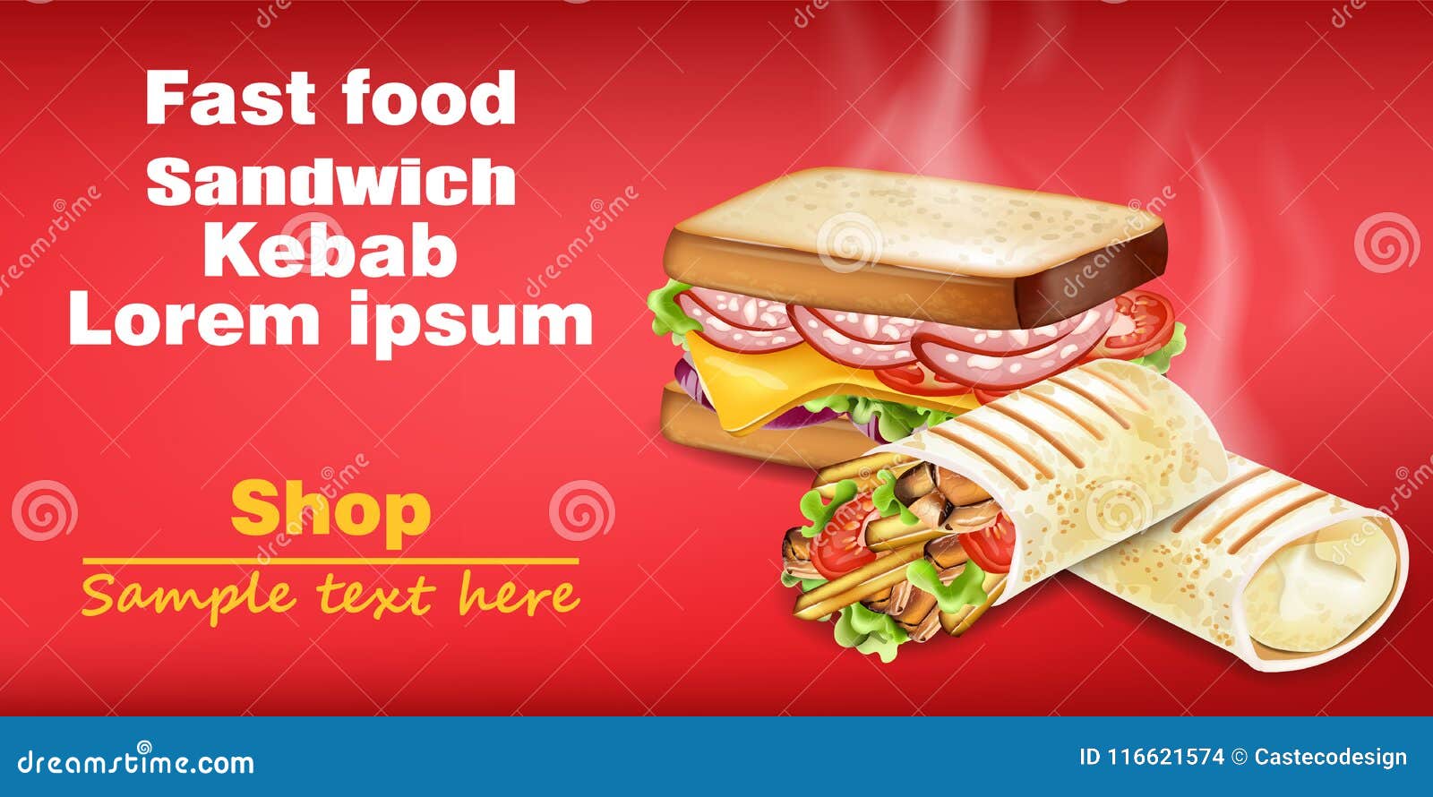 Download Sandwich And Kebab Vector Realistic Mock Up. Fast Food 3d Detailed Illustrations Stock ...