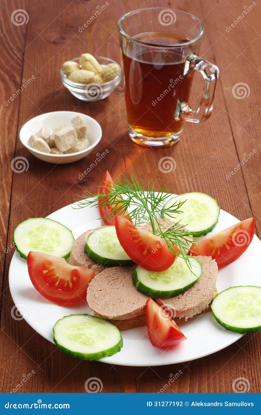 Sandwich with Liver Sausage and Cup Tea Stock Photo Image of culinary
