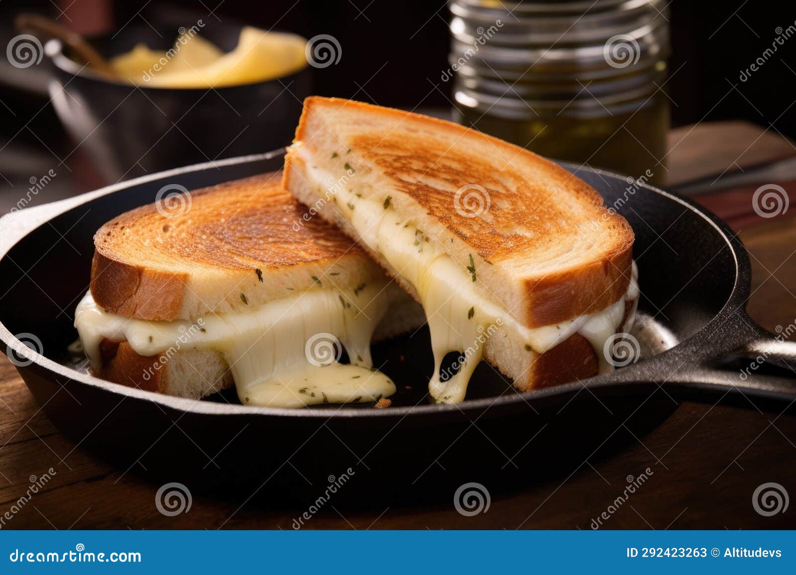 Sandwich with Melting Cheeses in a Castiron Skillet Stock Illustration