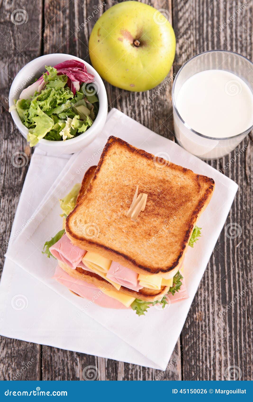 Sandwich, milk and apple stock photo. Image of cheese 45150026