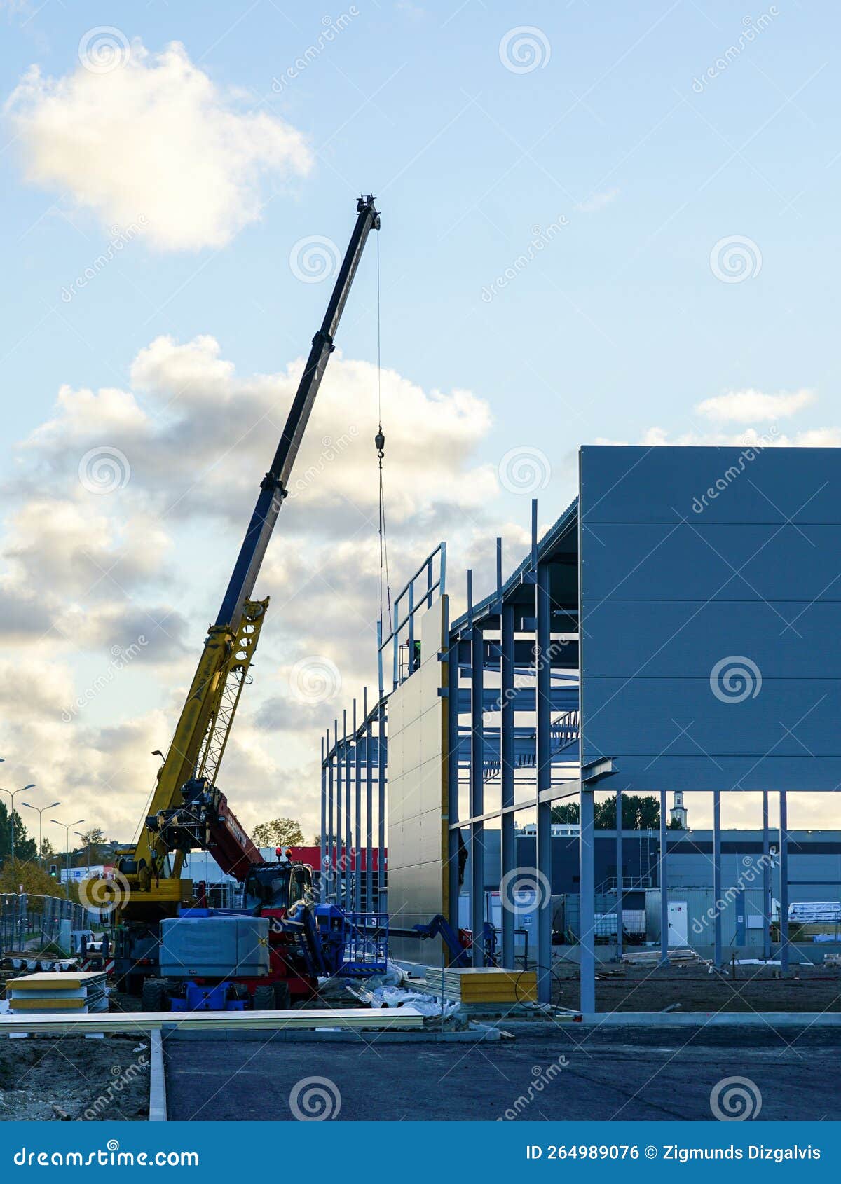 Wall Assembly Of A New Factory Building Using Steel Sandwich Panels RoyaltyFree Stock Photo