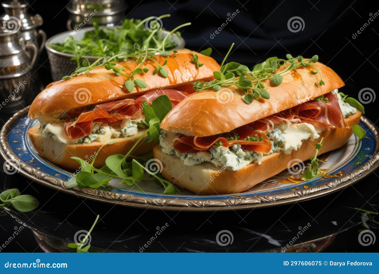 Sandwich with Pear, Prosciutto, Arugula and Blue Cheese Stock Image
