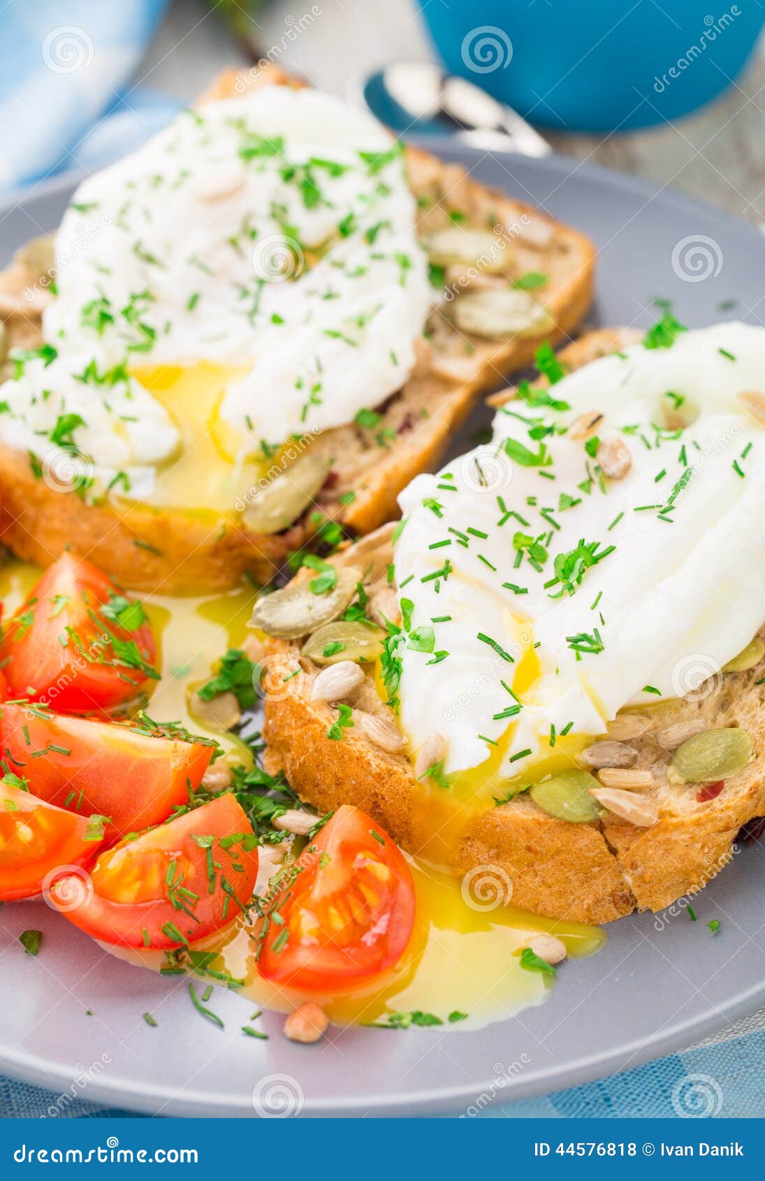 Sandwich with Poached Egg and Cherry Tomatoes Stock Photo Image of brunch, yellow 44576818