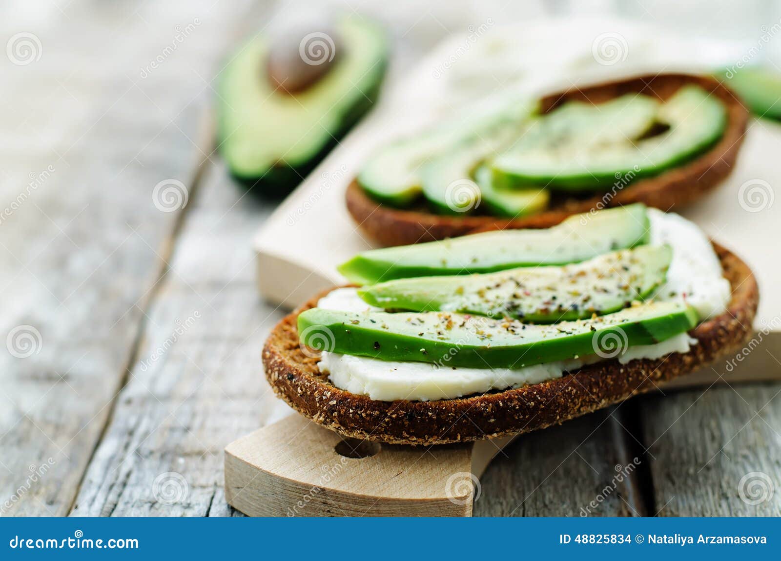 Sandwich of Rye Bread with Avocado and Goat Cheese Stock Photo Image