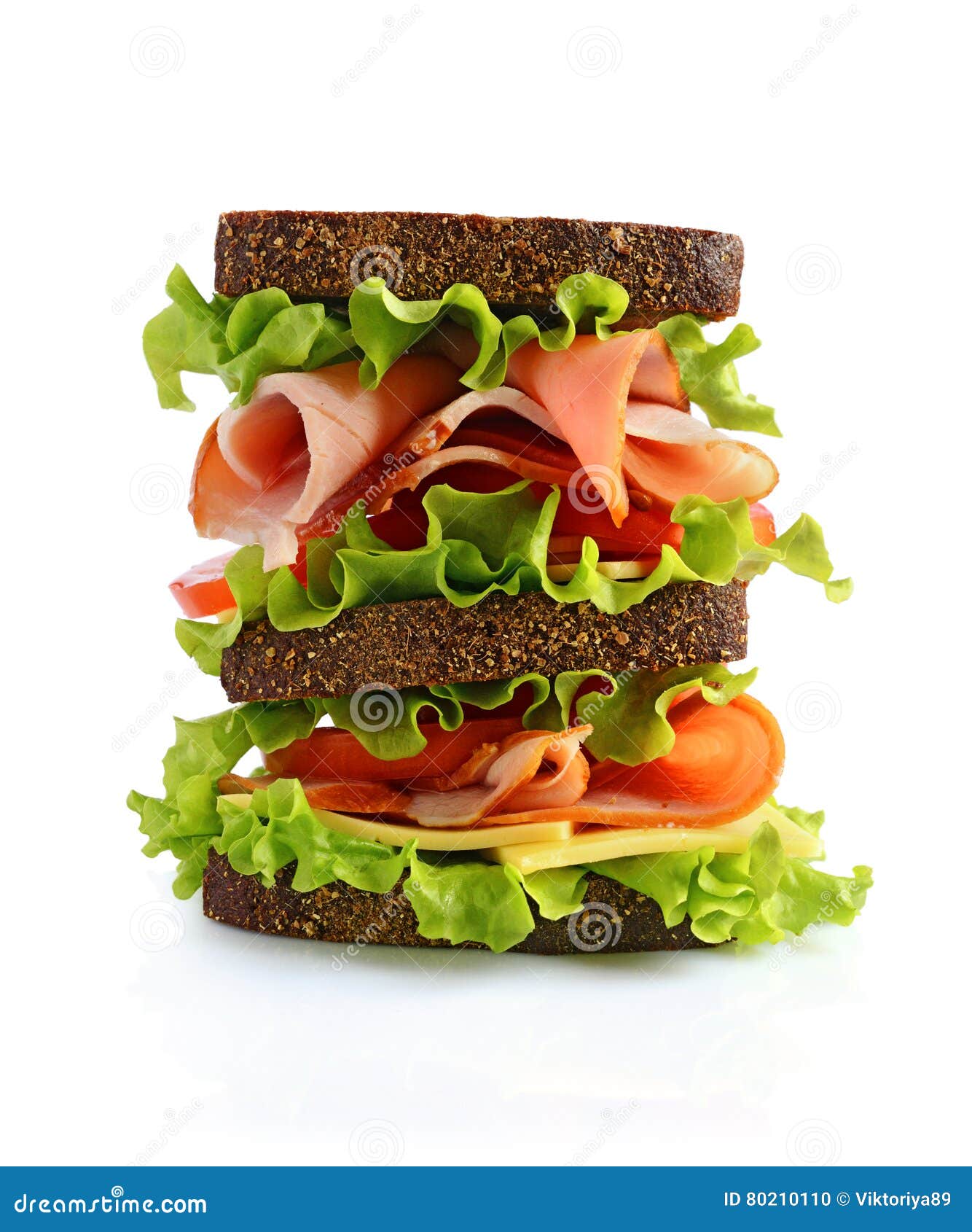 Sandwich with a Rye Bread, Ham, Cheese and Tomatoes Stock Photo Image