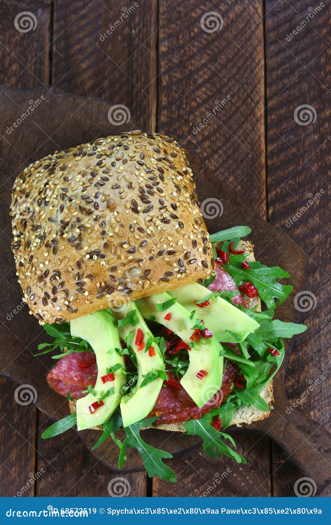 Sandwich with Salami and Avocado Stock Image Image of spicy, meat