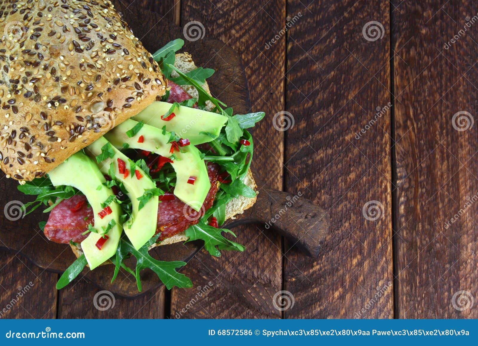 Sandwich with Salami and Avocado Stock Photo Image of parsley
