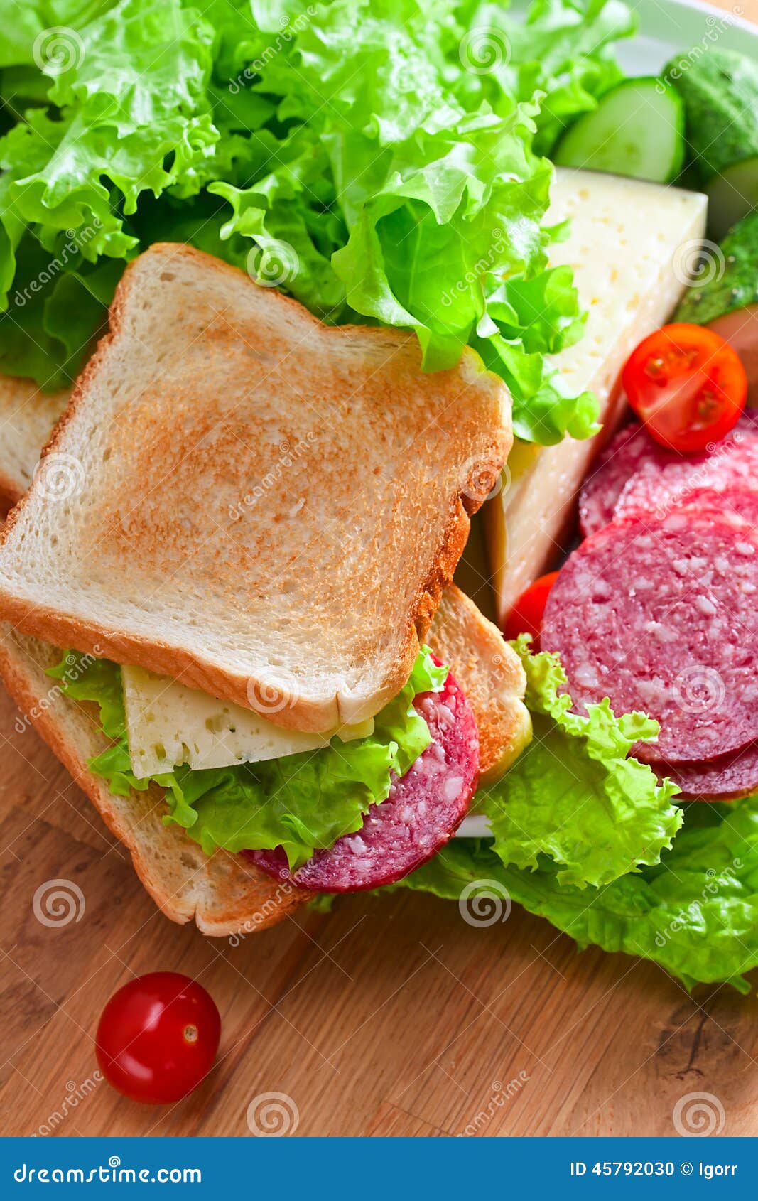 Sandwich with Salami and Cheese Stock Photo Image of dish, portion