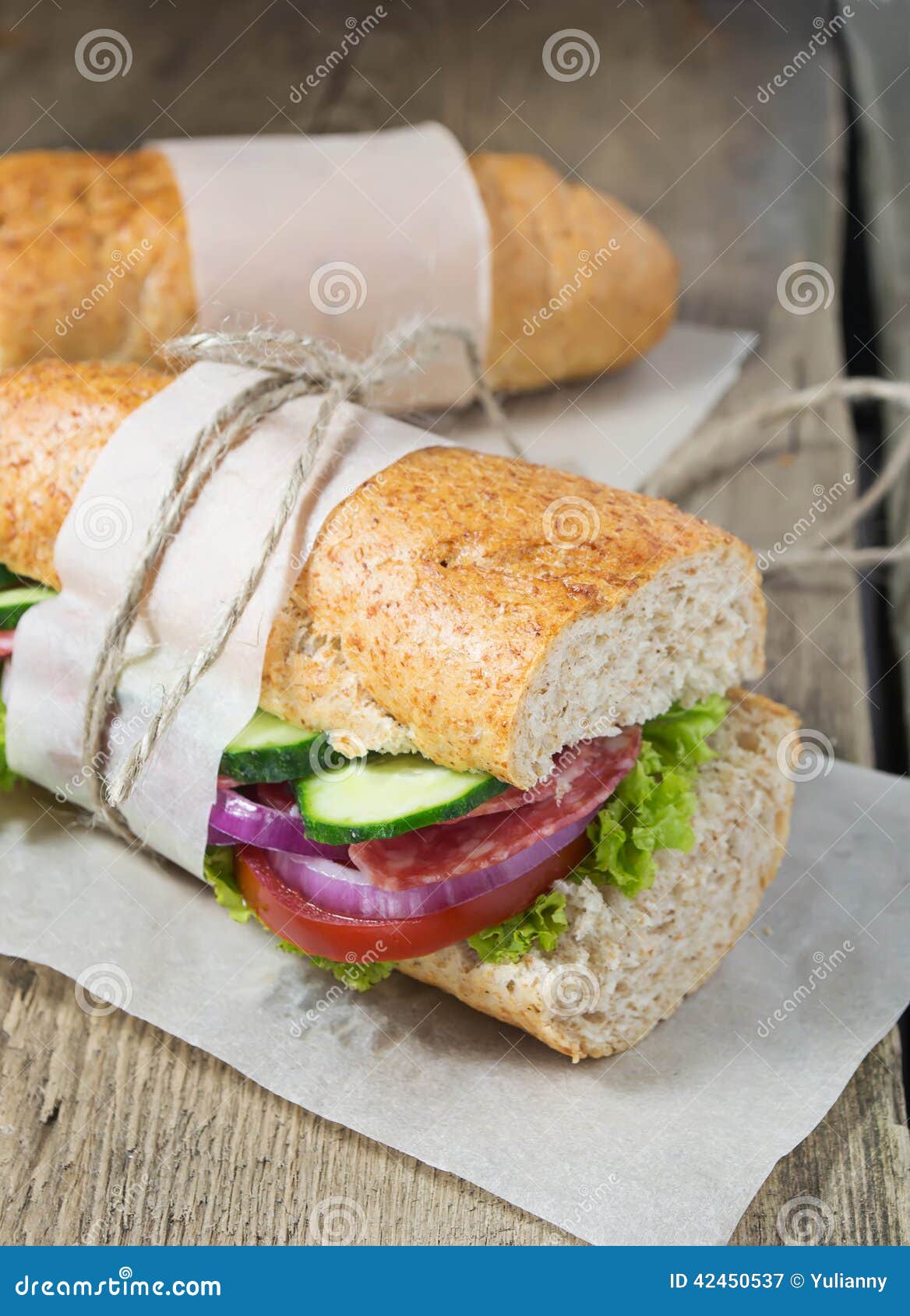 Sandwich with Salami, Tomato and Lettuce Stock Image Image of lunch