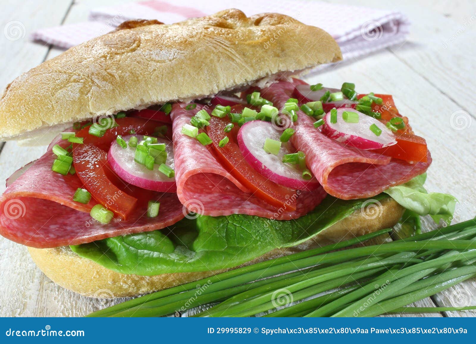 Sandwich with salami stock image. Image of lettuce, bread - 29995829