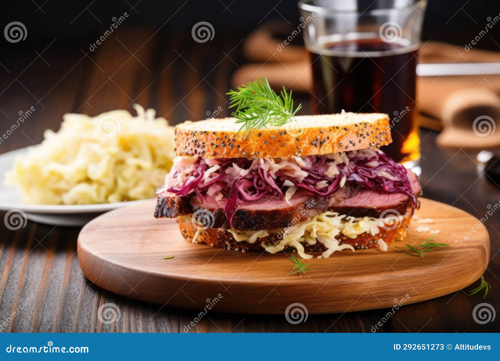 Sandwich with Sauerkraut and Roast Beef on a Kitchen Table Stock Image