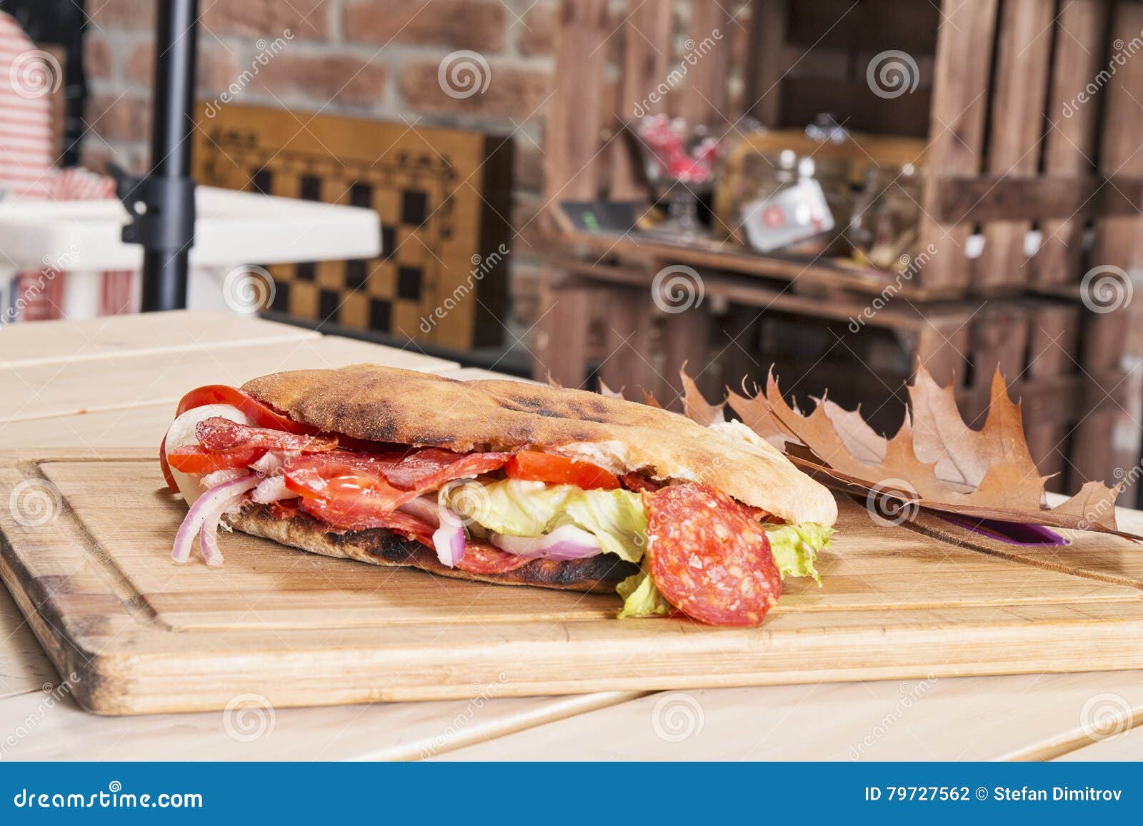 sandwich on the table with autumn decotarion