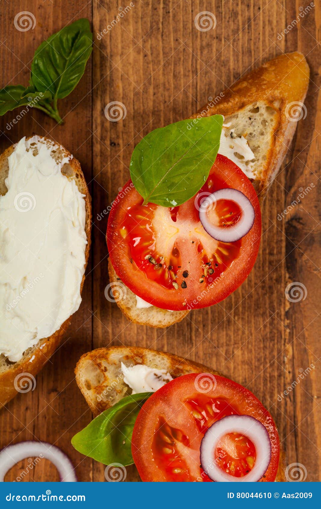 Sandwich with Tomato and Cream Cheese and Basil Stock Photo Image of