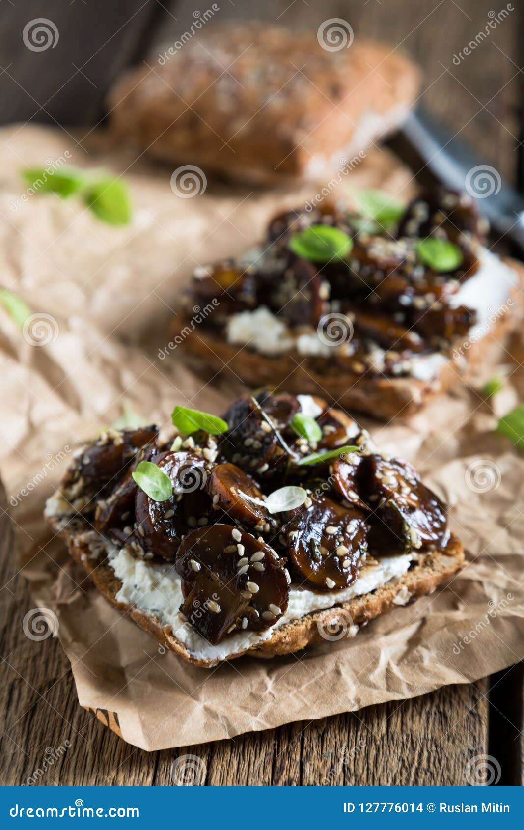 Sandwich with Whole Grain Bread, Cream Cheese and Mushrooms Stock Photo Image of open, cheese