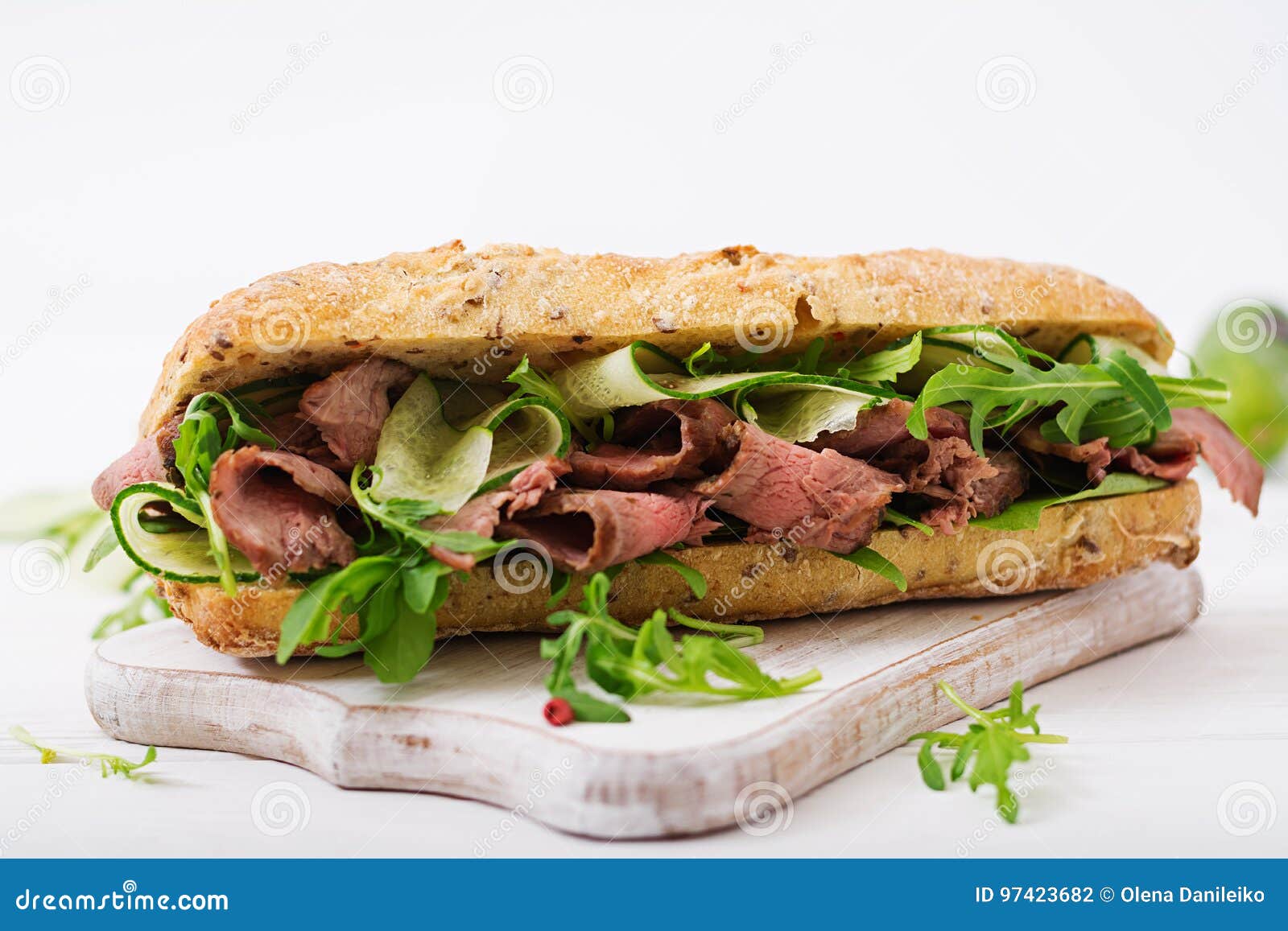 Sandwich of Whole Wheat Bread with Roast Beef Stock Photo Image of