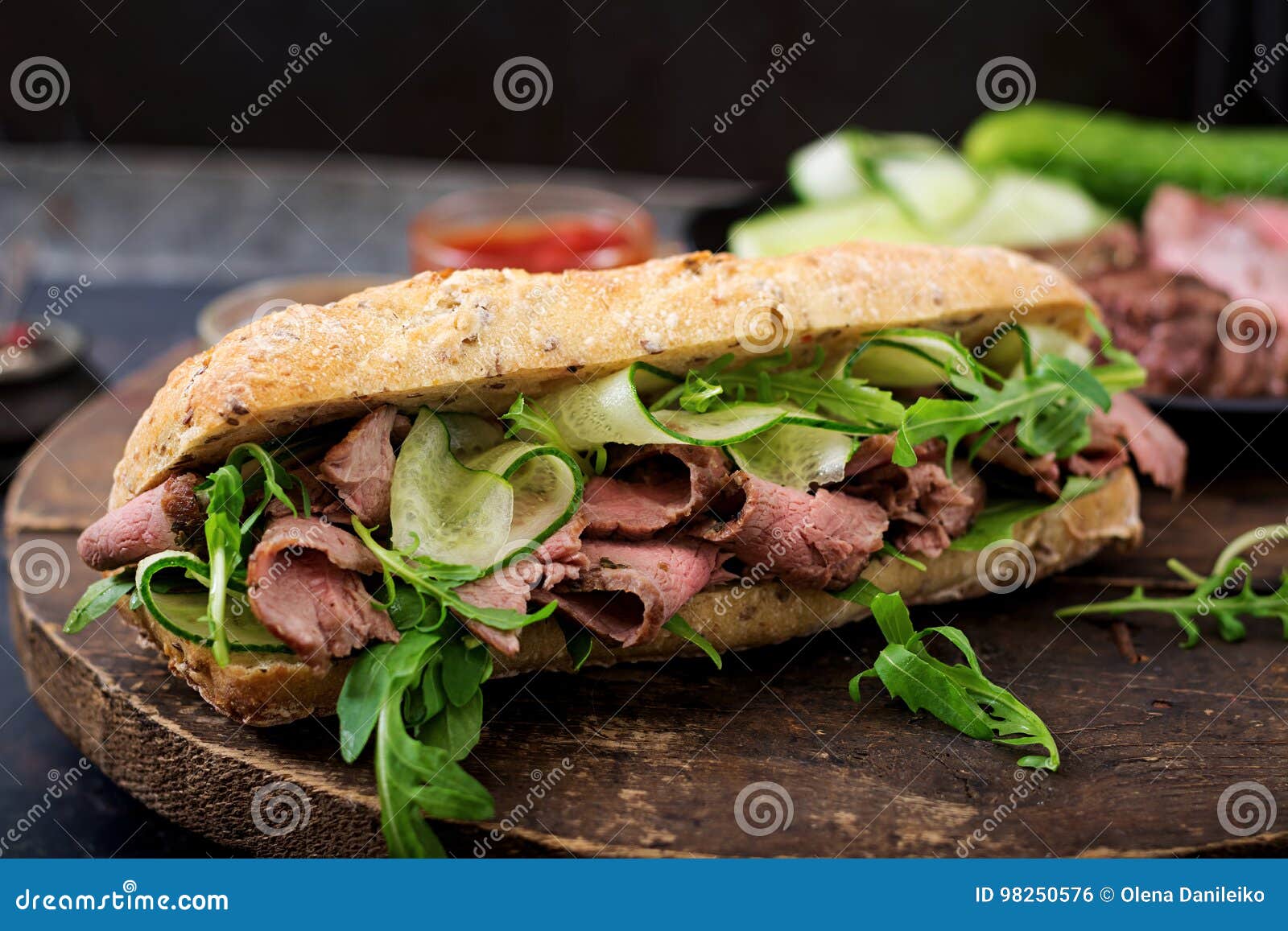 Sandwich of Whole Wheat Bread with Roast Beef Stock Photo Image of